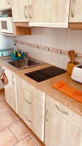cocina con fregadero y encimera en Apart Calan Forcat Menorca, en Cala en Forcat