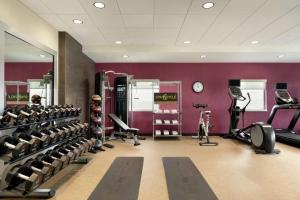 einen Fitnessraum mit mehreren Laufbändern und Trainingsgeräten in der Unterkunft Home2 Suites By Hilton Martinsburg, Wv in Martinsburg