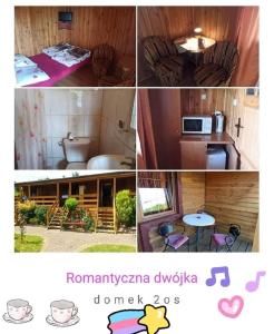 a collage of four pictures of a kitchen and a room at Domki Boja in Swarzewo +51 photos