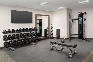 Warroad的住宿－Hampton Inn Warroad, MN，一间设有健身房的房间,里面有很多设备