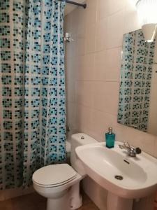 a bathroom with a white toilet and a sink at Apartamento con jardín Isard 1 in Pla de l'Ermita
