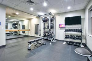 Cette chambre comprend une salle de sport avec des haltères et une télévision. dans l'établissement Tru By Hilton San Antonio At The Rim, Tx, à San Antonio