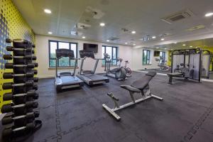 - une salle de sport avec tapis de course et machines dans l'établissement Hampton By Hilton Poznan Swarzedz, à Swarzędz