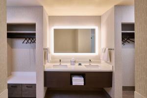 博伟公园Doubletree by Hilton Buena Park的带水槽和镜子的浴室