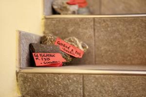 a set of stairs with signs on them at Maison Grange 1 in Pila