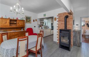 a kitchen and dining room with a table and a fireplace at Pet Friendly Home In Ledenice With Wifi in Ledenice