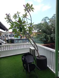 a tree in a pot on a balcony with a chair at Le Meilleur Classic L Bangkok and Modern Wing is at no 3 Jln Yeoh Guan Seok in George Town