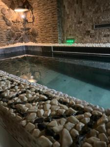 a pool of water with rocks in it at Casa Bucatarului in Bălnaca