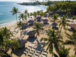an aerial view of a beach with chairs and palm trees at Your Home Away From Home in San Felipe de Puerto Plata