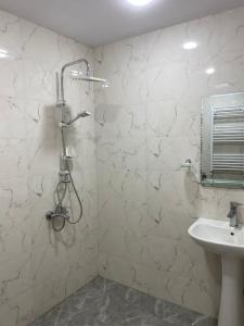 a bathroom with a shower and a sink at Guest House 27 in Tbilisi City