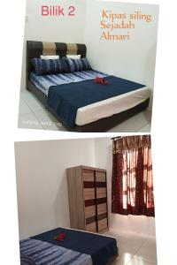 two pictures of a bed in a room at De'Bendang Homestay Pendang in Pendang