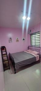 1 dormitorio con 1 cama grande y paredes de color rosa en Lax Uno 2 bedroom home with Parking, Wi-Fi, NetFlix and Airconditioned Rooms and Shower Heater en Antipolo
