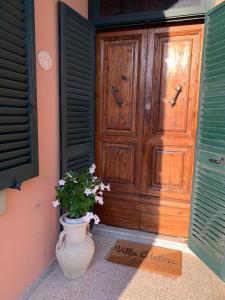 a large wooden door with a plant in front of it at Bed and Breakfast Villa Adelina in Lucca