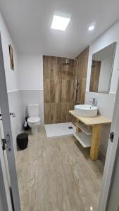 a bathroom with a sink and a toilet at Apartamentos GARAKOTA in Telde