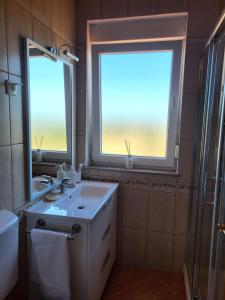 a bathroom with a sink and two windows at Apartment Anabella in Fažana +15 photos