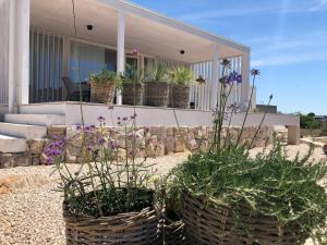 twee manden met planten voor een huis bij Buqez Resort Villa SunSet 64 in Drage
