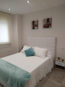 a bedroom with a bed with two pillows on it at APARTAMENTOS CAMINO A RIBEIRA in Quiroga