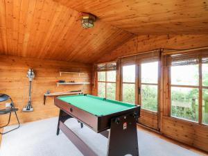 a pool table in a room with wooden walls at Vintner's Cottage in Norwich