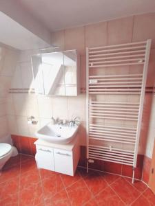 a bathroom with a sink and a toilet at Stilvolle hochwertige Wohnung im Stadtzentrum in Jena
