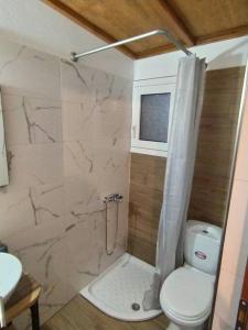 a bathroom with a shower with a toilet and a sink at Sergi Home in Raches