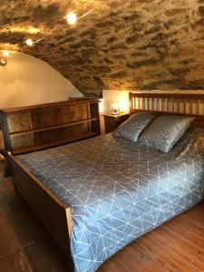 1 dormitorio con 1 cama en una cueva en Le grand gîte en Saint-Beauzély