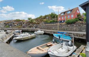 a group of boats are docked in a harbor at Beautiful Home In Gudhjem With 3 Bedrooms And Wifi in Gudhjem