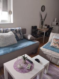 a living room with a couch and a coffee table at Apartman (stan na dan) M&M Prijedor in Prijedor
