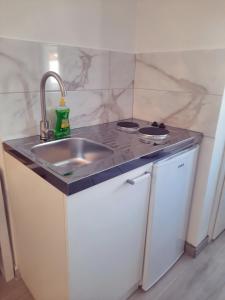 cocina con fregadero y encimera en Cozy apartment close to Dubrovnik en Neum