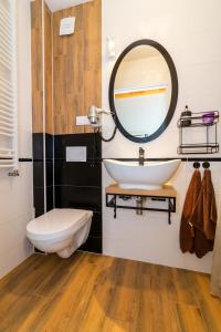 Apartamenty Golden Village في دوشنيكي زدروي: حمام مع حوض ومرآة