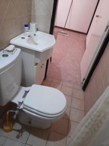 La salle de bains est pourvue de toilettes et d'un lavabo. dans l'établissement Esquina centrica en Zarate, à Zárate