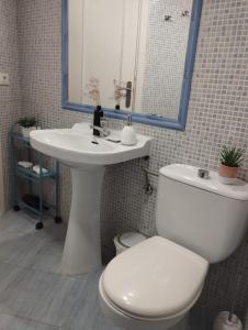 a bathroom with a white toilet and a sink at Casa Aldea de Abaixo in Lugo +16 photos