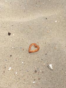 um pedaço de pretzel na areia na praia em Golfsuite 13 em Blankenberge