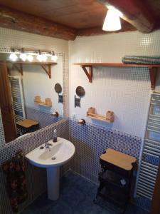 a bathroom with a sink and a mirror at La Borda de Allué in Huesca +48 photos