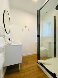 La salle de bains est pourvue d'un lavabo et d'un miroir. dans l'établissement Le Condorcet. Charme et confort à Championnet, à Grenoble