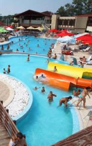 un grupo de personas en una piscina en un parque acuático en Apartman Holiday 1, en Veliko Gradiste