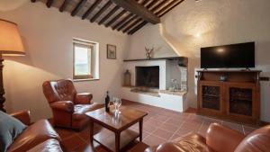 a living room with a couch and a fireplace at Agriturismo TerraMadre in Massa Marittima