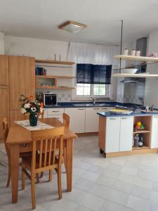 a kitchen with a wooden table and chairs and a table sidx sidx sidx at Le Case dei Pescatori - Roseto in Ponza