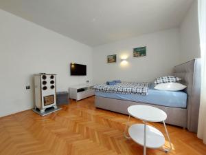 a bedroom with a bed and a tv in it at Apartment Andry 2 in Crikvenica