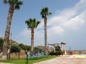 un grupo de palmeras con sillas en un patio en Villa La Torre, en Pagliara