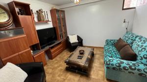 een woonkamer met een bank en een tv bij Mirador Relax La Caeira en Pontevedra in Poio