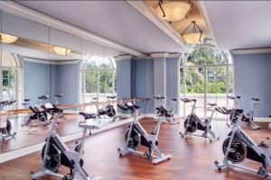 siłownia z bieżniami i urządzeniami eliptycznymi w obiekcie Stunning Studio Apartment Located at the Ritz Carlton-Key Biscayne w Miami