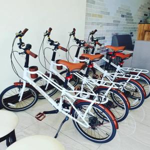 a group of bikes parked next to each other at Wind Sea Hill Inn in Hengchun South Gate