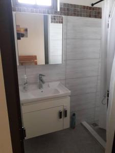 ein Bad mit einem Waschbecken und einem Spiegel in der Unterkunft Arc en Ciel 1 - 3 bedrooms Private Appartment in Flic-en-Flac