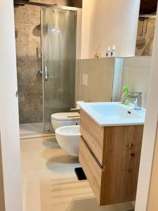 uma casa de banho com um WC, um lavatório e um chuveiro em Franciosa Lodge - Cattedrale em Siena