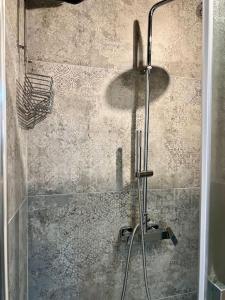 a shower with a glass door in a bathroom at Franciosa Lodge - Cattedrale in Siena