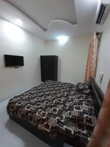 1 dormitorio con 1 cama y TV en F and B serviced apartment Abeokuta, en Aro