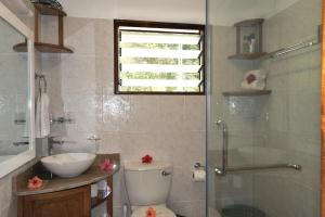 a bathroom with a toilet and a sink and a shower at Studio with sea view furnished terrace and wifi at Mahe in Mahe