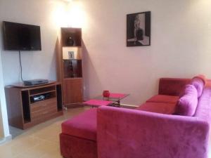 sala de estar con sofá y TV en One bedroom appartement with city view and terrace at Casablanca, en Casablanca