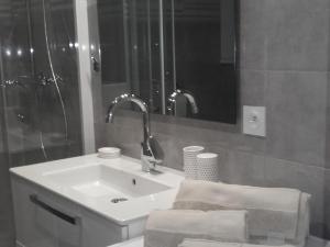 ein Badezimmer mit einem weißen Waschbecken und einer Dusche in der Unterkunft Studio Aix-les-Bains, 1 pièce, 2 personnes - FR-1-617-3 in Aix-les-Bains