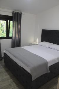 een groot bed in een slaapkamer met een raam bij MIA CASA Apartmens in Budva